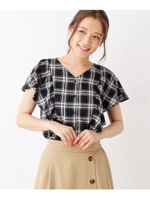 【リネンブレンド】サイドフリルブラウス/ブラック(219)