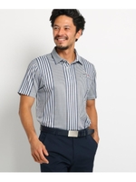 【吸水速乾/UVカット】マルチストライプ半袖ポロシャツ/ネイビー(193)