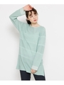 【手洗い可】編み地切り替えニットプルオーバー/ライトグリーン(021)