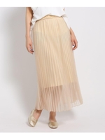 【洗える】ウエストゴム オーガンジープリーツスカート/ライトベージュ(051)