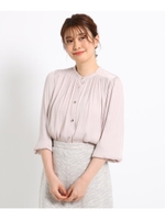 【洗える】ギャザーサテンブラウス/ベージュ(052)
