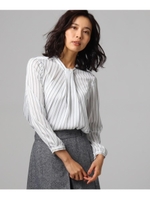 【洗える】ストライプクロスブラウス/ブラック×ホワイト(119)