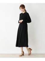 【洗える】ストレッチＤクロス　タックロングワンピース/ブラック(019)