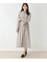 【洗える】ドレープロングシャツワンピース/サンドベージュ(053)