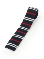 【洗濯OK】ボーダーニットネクタイ/結婚式、セレモニー、パーティー、フォーマル、ドレス/ネイビー(093)