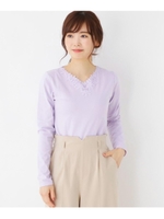 ＜WEB限定・LLサイズあり＞Vネックレースカットソー/ライトパープル(081)