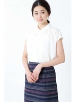 ◆[ウォッシャブル]セレタリーツイル襟付ノースリーブブラウス/ホワイト(030)