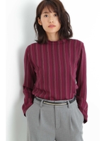 ◆ハイネックストライププリントブラウス/ボルドーストライプ1(071)