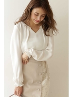 ◆ビジュー付スキッパーダブルクロスブラウス/ホワイト(030)