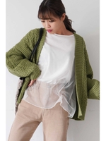 ◆ローゲージアランショートカーディガン/ライトグリーン(130)