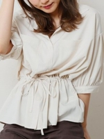 ６分袖ペプラムポケット付きブラウス/生成