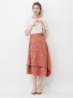 Ｏトリミングヘムフラワースカート/レンガ