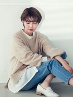 あぜVネックニット/ベージュ