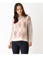 アーガイルもちもちニットプルオーバー/ライトベージュ(051)