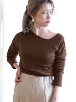 アシメネックテレコTシャツ/ブラウン