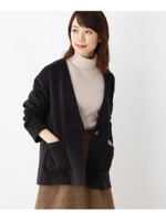 ウール調ノーカラーVネックカーディガン/ブラック(019)