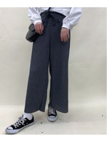 ウェストリボンリブワイドパンツ/グレー