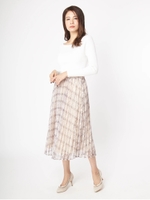 オリジナルチェックプリントレースプリーツスカート/ベージュ
