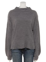 カシミヤタッチリブ編みボトルネックボリューム袖プルオーバー/グレー