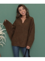 キーネックドルマンスリーブニット/ブラウン(015)