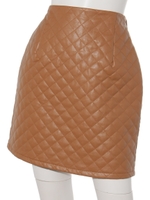 キルティングフェイクレザータイトスカート/BRN