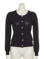 クルーネックビジュー釦ニットカーディガン/ネイビー