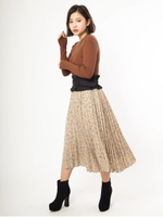 コルセット風花柄ドッキングワンピース/ベージュ