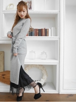 サイドスリットニットワンピース/GRY