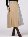 サイドチェックプリントラップモチーフスカート/キャメル