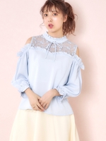 シアーオープンショルダーブラウス/ライトブルー