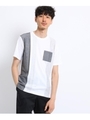 ストライプ 切り替え クルーネック ポケット Tシャツ/ホワイト(401)