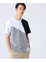 スムース×サッカーストライプドッキングTシャツ/ホワイト(501)