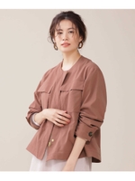 タスラン起毛ノーカラーワークブルゾン/ピンクベージュ