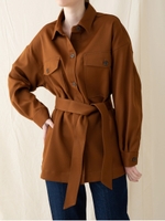 ダブルクロスベルト付きブルゾン/ブラウン