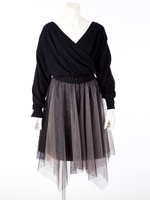 チュールドッキングワンピース/ブラック×ピンク