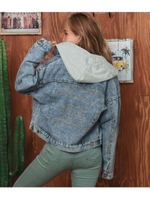 テキスト刺繍フード付Gジャン/ブルー(019)