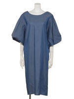 テンセルデニム袖捻りワンピース/ブルー