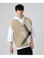 トギレチェックニットベスト/サンドベージュ(253)