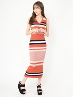 ニットマルチボーダーワンピース/オレンジ