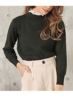 ネックフリルニットトップス/ブラック(027)