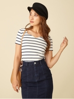 ハートネックＴシャツ/ボーダー