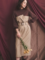 ハイウエストタイトドッキングワンピ/茶