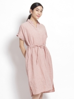 ハイカウントリネン　パウダースノーウォッシュウエストリボンワンピース/ピンク