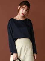 ハマーサテンブラウス/ネイビー