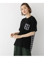 バックチェック 別地 切り替え 半袖 Tシャツ/ブラック(019)