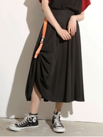 バックルギャザーミディスカート/BLK