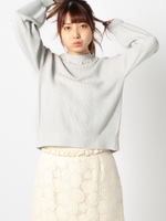 バックレーシーキラキラネックニット/ライトブルー