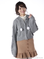 フード付きケーブルニットパーカー/グレー