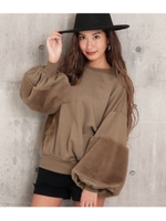 ファースリーブ裏起毛プルオーバー/モカ(016)