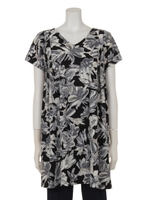 フラワープリント＊ボーダー前後２ＷＡＹチュニック/その他 ブラック